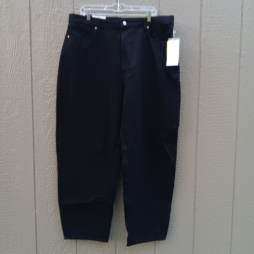 H&M BARREL NWT High Rise Loose Fit Black Denim 14